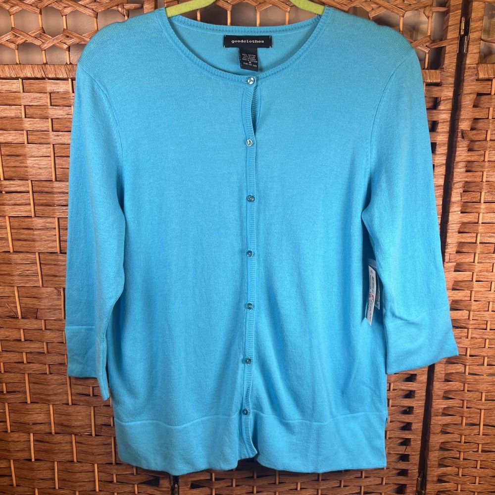 Vintage Goodclothes Womens Blue Cardigan 3/4 Length Sleeves Size M 1990's